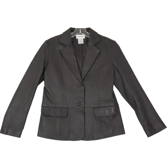 VTG. CHADWICKS ~Woman Size 6Petite~ Brown 100% Leather Jacket 2--Buttons Front. - Picture 1 of 10